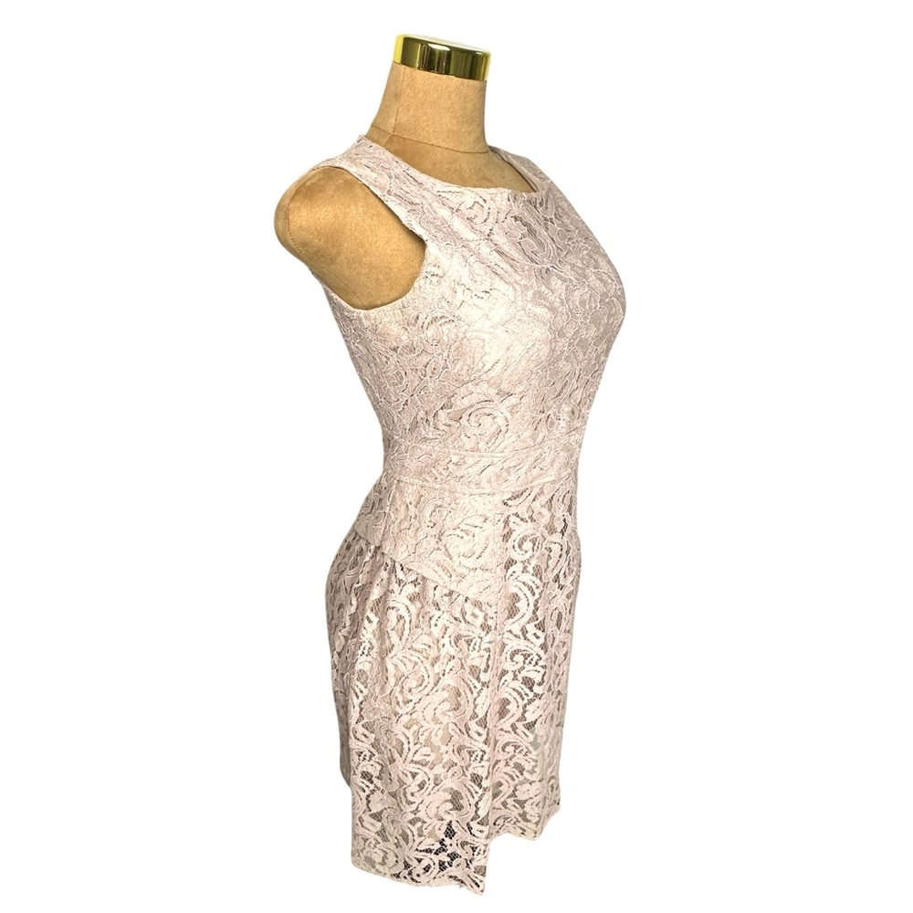 Adrianna Papell Lace Cocktail Dress Blush Beige Romantic Coquette Sleeveless 6 - Picture 9 of 16
